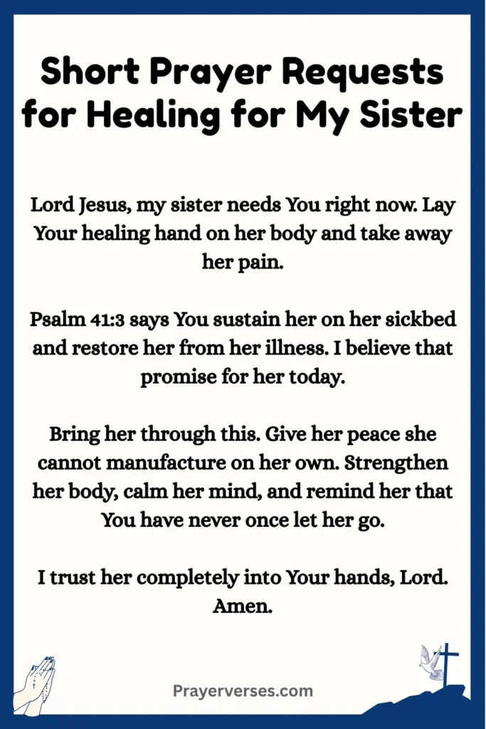 Short Prayer Requests for Healing for My Sister