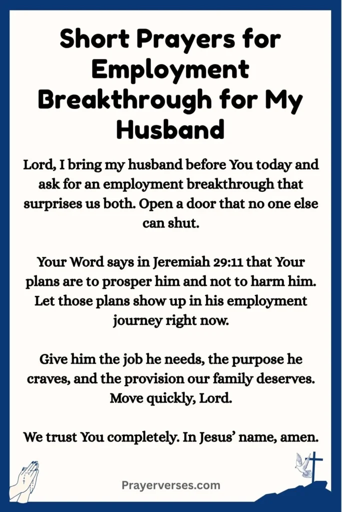 Short Prayers for Employment Breakthrough for My Husband